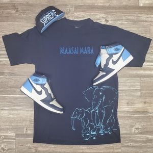 Vintage 90s T-Shirt Maasai Mara Wildlife Preserve Navy Blue University Blue 2XL